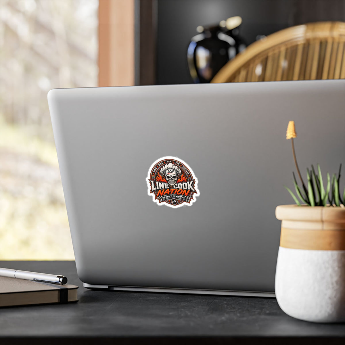 Line Cook Nation Sticker — Skull Chef Logo   Restaurant Crew Decal