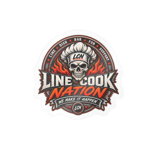 Line Cook Nation Sticker — Skull Chef Logo   Restaurant Crew Decal
